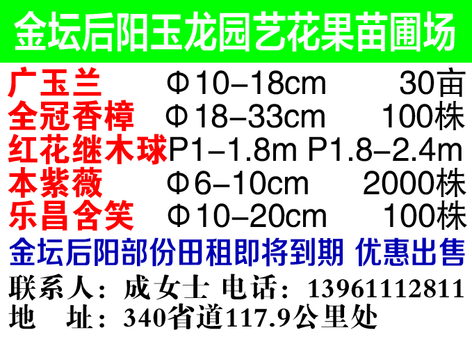 金坛市后阳玉龙园艺花果苗圃场